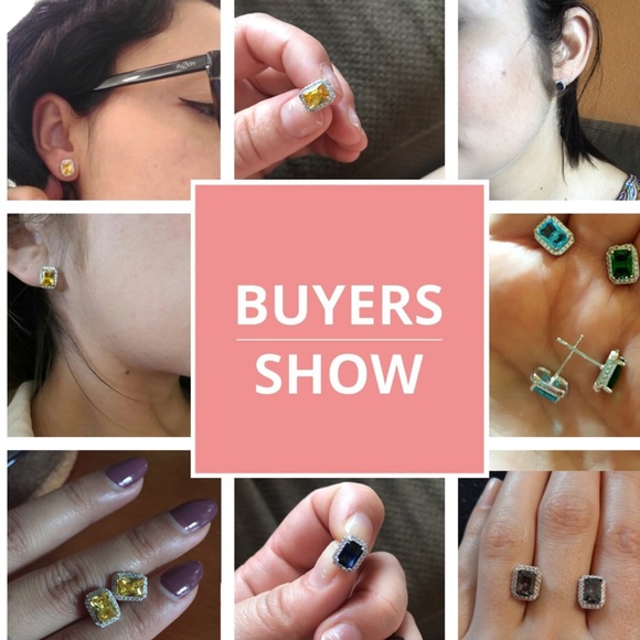 Champagne CZ Crystal Stud Earrings New - Picture 3 of 3